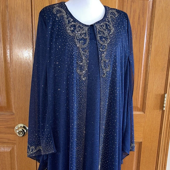 Formal Dress Plus Sizes 16W 18W 22W 24W Long Sleeves Navy Beaded Kaftan Maxi NEW - Picture 6 of 14
